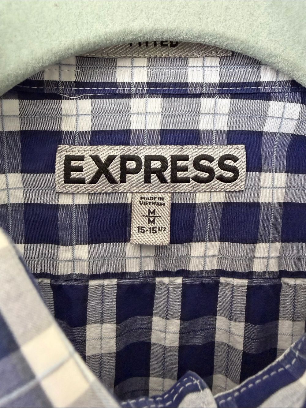 Express Men's Fitted Long Sleeve Button Up Shirt Blue White Gingham Plaid M - Picture 5 of 9